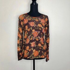 Brown & Orange Floral Top with Sequins